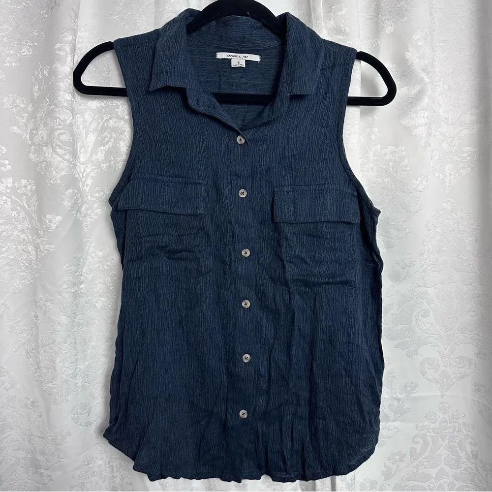 O'Neill Blue Button Down Shirt Notched Collar Relaxed Fit‎